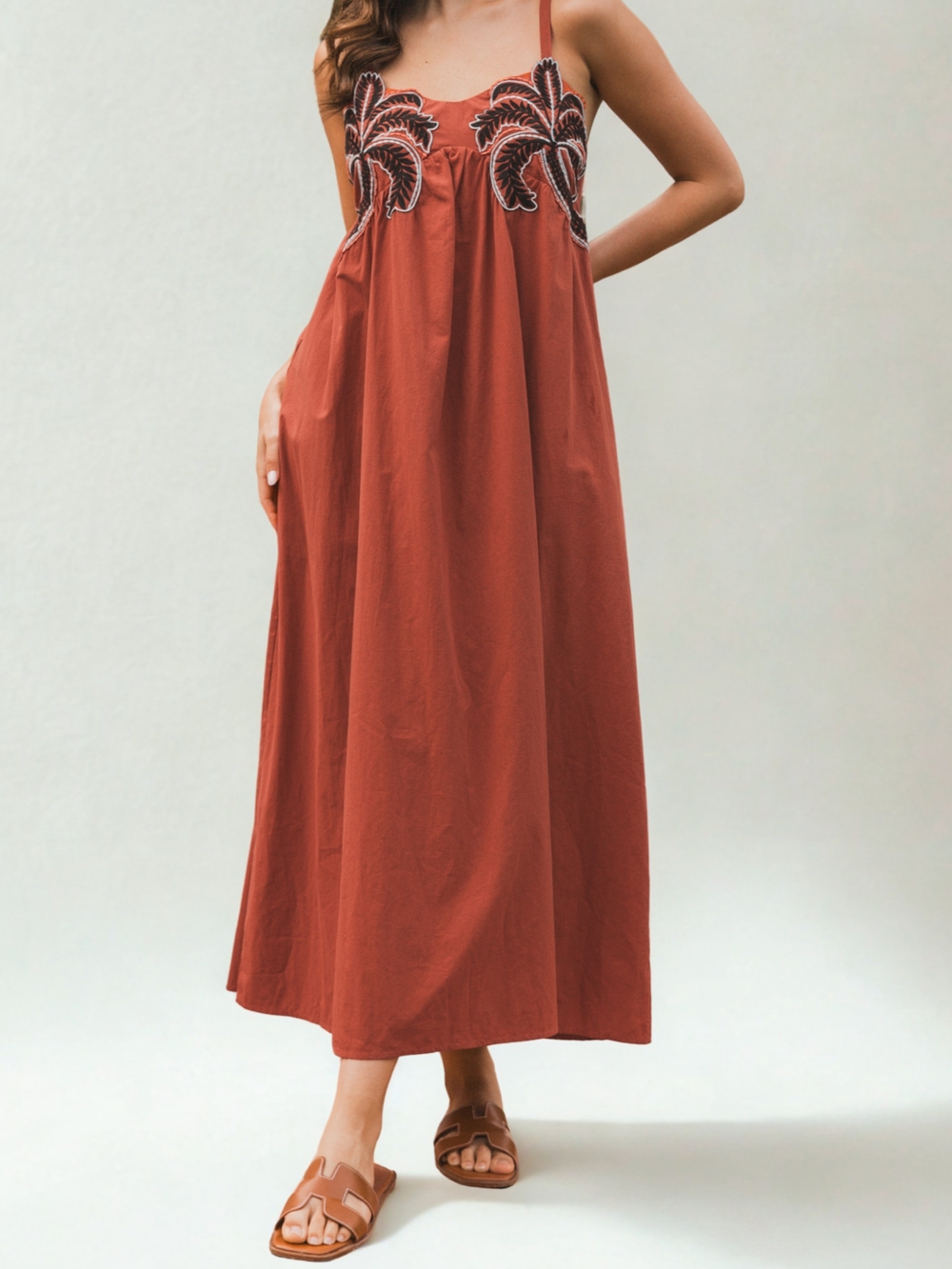 Embroidered Rust Maxi Dress by White Closet Elements